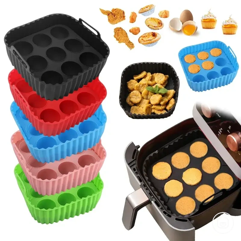 Zweiteiliges Set aus Silikoneinlagen und Muffinform für Heißluftfritteusen zum Backen