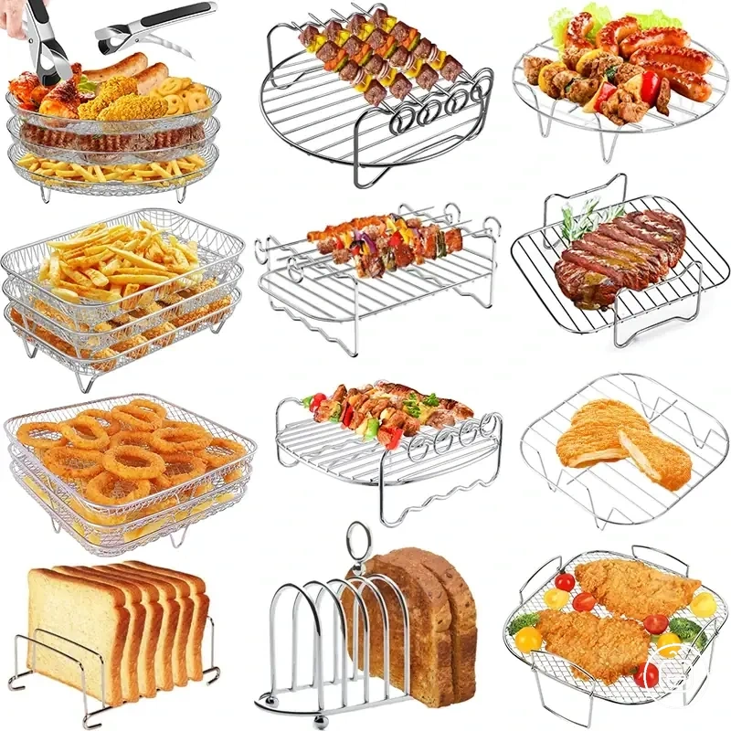 metal square round and rectangle air fryer baking rack for oven grilling