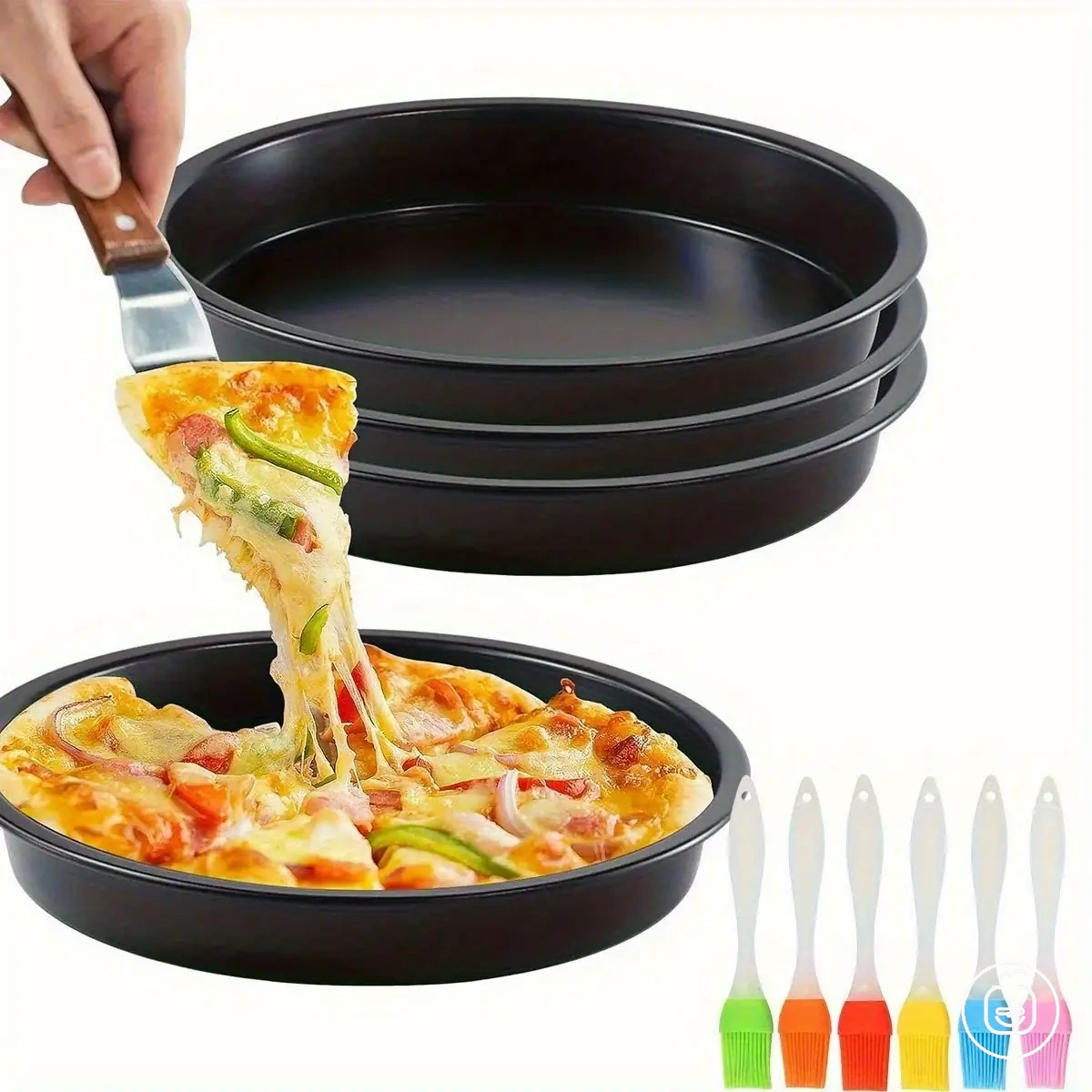 Bandeja redonda antiadherente de acero al carbono para pizza con pincel de repostería para horno