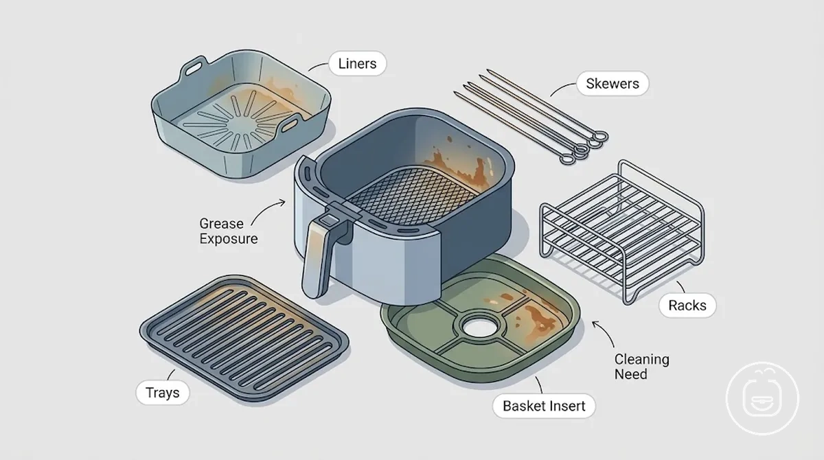 Accesorios extraíbles de freidora de aire usados para limpieza después de cocinar
