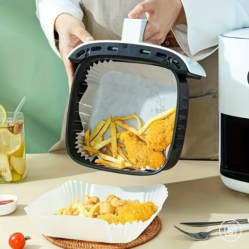 30 revêtements carrés jetables en papier pour friteuse sans huile, format 16 par 16 cm