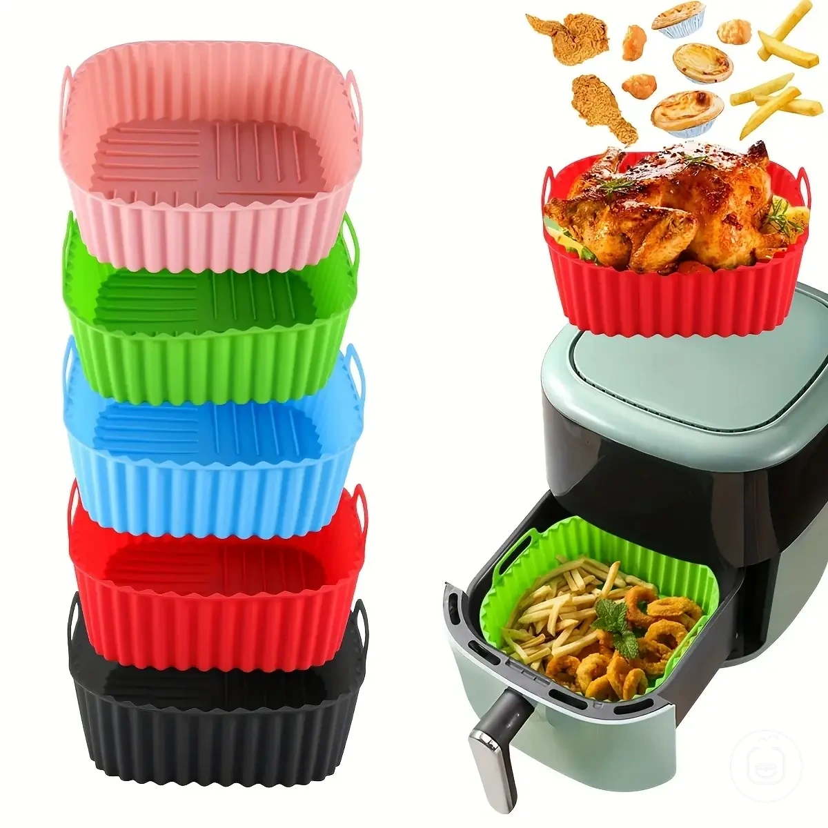 Bulaşık makinesi temizliği ve fırında pişirme için kare yeniden kullanılabilir silikon air fryer tabanı